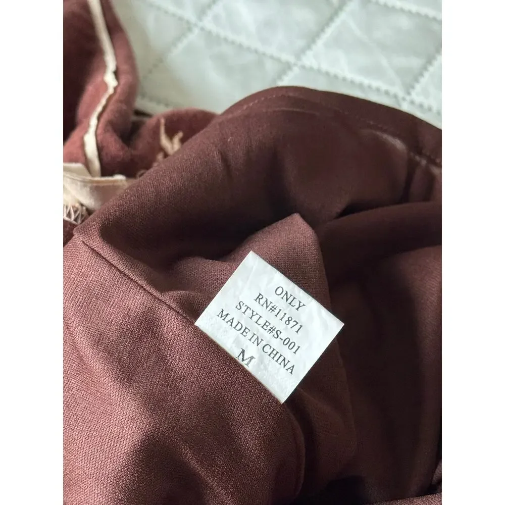 AZwell Linen Blend Embroidered Cottagecore Midi Skirt Brown Boho Prairie M - Picture 7 of 10